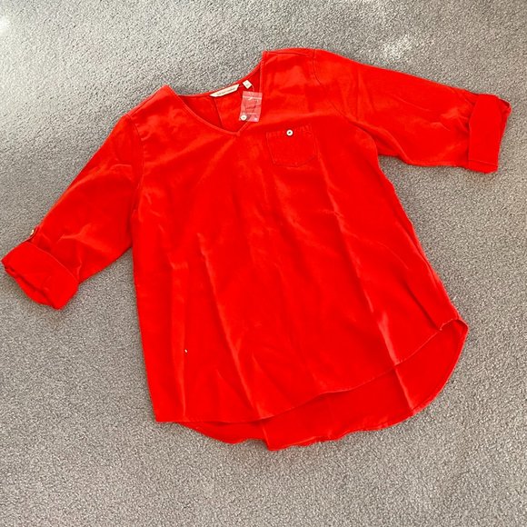 Soft Surroundings Tencel Tunic in Red Orange Long Sleeved Top NEW US Small - Picture 7 of 10